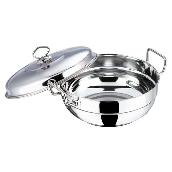 Vinod Stainless Steel Multi Kadai with 5 Plates - 26cm | 2 Idli, 2 Dhokla/Momos and 1 Patra Plates | Dhokla and Momos Steamer/Maker