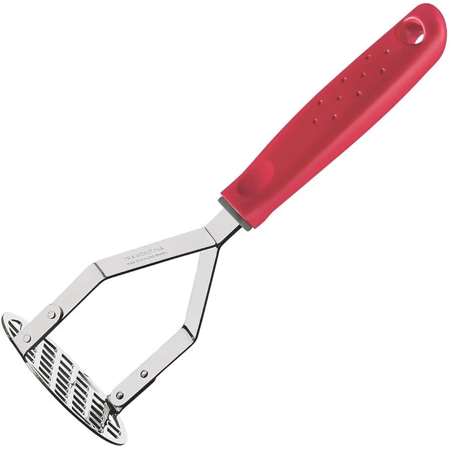 Tramontina Utilita Stainless-Steel Potato Masher – Red Polypropylene Handle – Ideal for Mashing Potatoes, Sweet Potatoes, Pumpkin, Avocado & More
