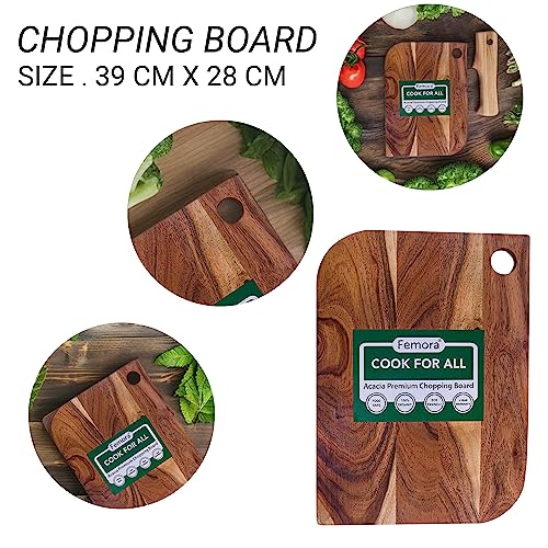 Femora Vegetable Acacia Wood Chopping Board Anti Bacterial Seasoned With Organic Mineral Oil Rectangular Shape | 34 X 24 Cm