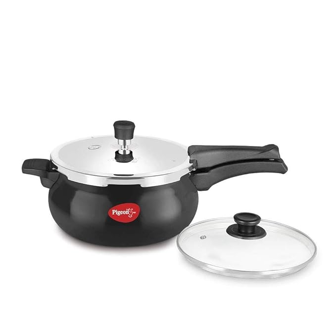 Pigeon by Stovekraft Titanium Hard Anodised Aluminium Outer Lid Handi Pressure Cooker, 2 Litres, Black