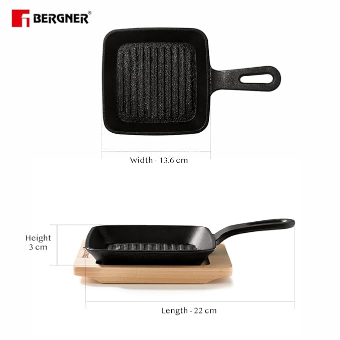 Bergner Cook & Share 13cm Griddle Pan | Mini Grill Pan | Pre-seasoned Cast Iron