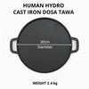 Human Hydro Pre-Seasoned Cast Iron Double Handle Dosa Tawa 30cm with Wooden Spatula Induction Gas