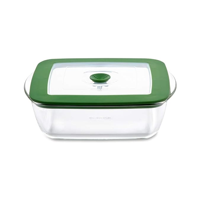 Borosil Microwave Safe and Oven Safe Square Glass Baking Dish With Green Lid | 1 Count | Transparent | 2200 Milliliter