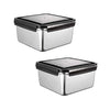Femora High Stainless Steel Square Container, Leakproof Airtight Lid | 550 Ml | Pack of 2 | Silver