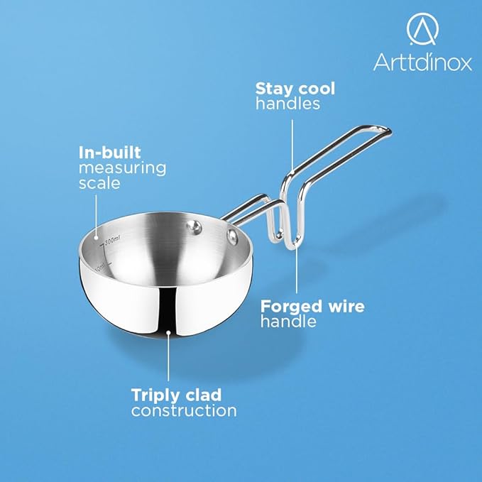 Arttdinox by Jindal Lifestyle Reflecto Triply Stainless Steel Tadka Pan | Tadka Pan Induction Base | 12cm | Silver