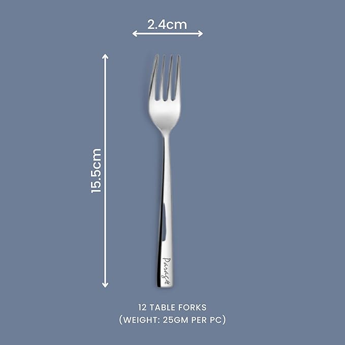 Parage 12 Pieces Stainless Steel Dinner Forks Set for Home & Kitchen 15.5 cm Long