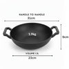 Human Hydro Pre-Seasoned Cast Iron Kadai 23cm 1.3L Flat Bottom Induction Gas with Wooden Flip Spatula