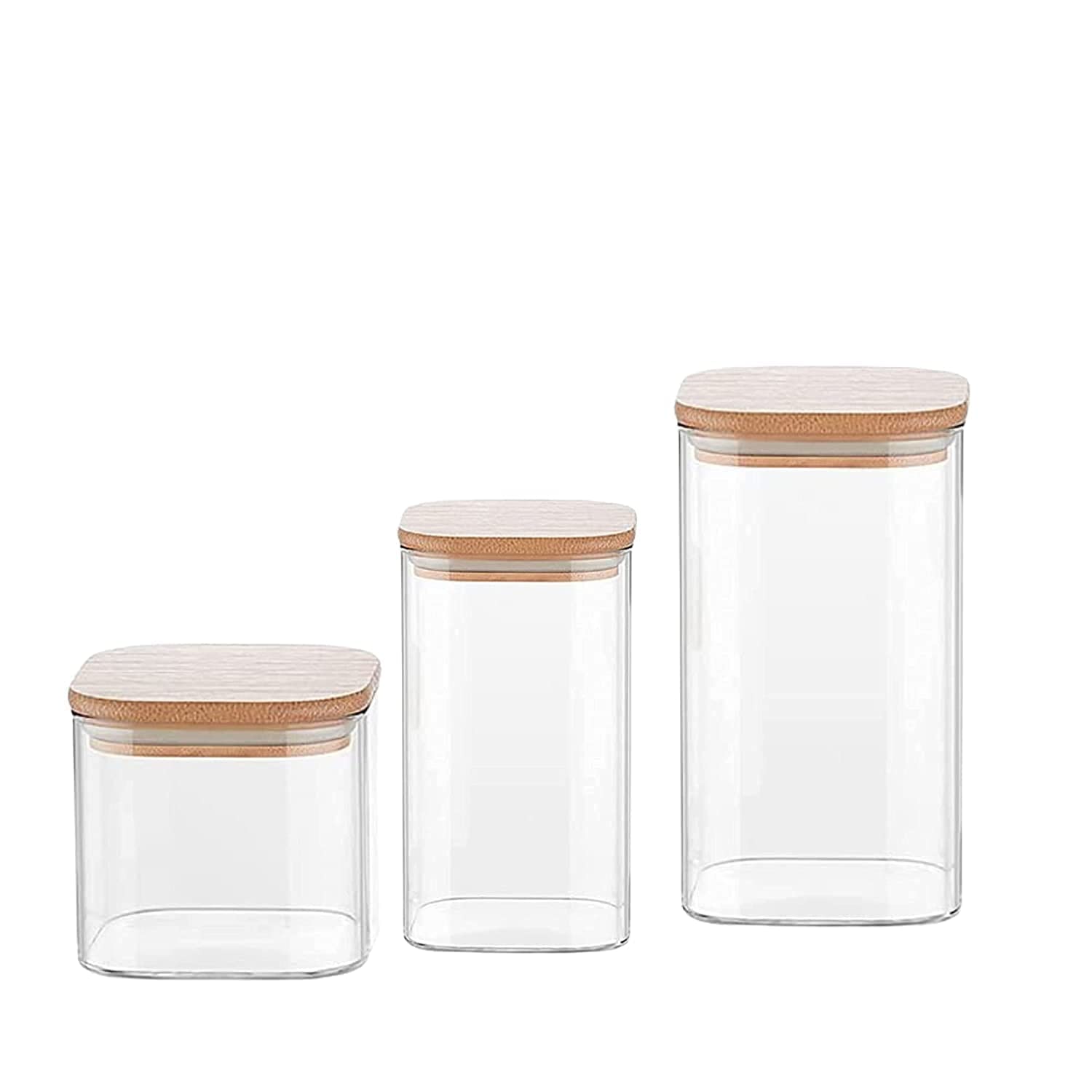 Femora Kitchen Storage Jars Borosilicate Glass Jar With Wooden Lid Air Tight Jar | Pack of 3 Jars