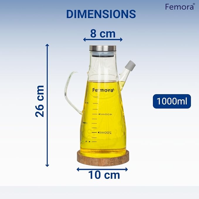 Femora Borosilicate Glass Oil Bottle With Handle | Clear | Pack of 1 | Transprent | 650 Ml