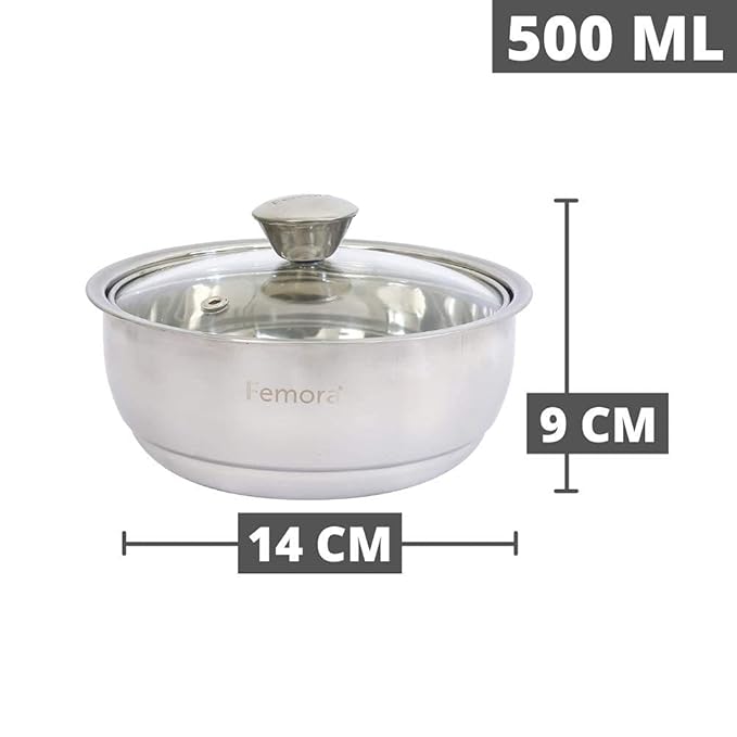 Femora Stainless Steel Solid Bowl | 500 Ml | Set of 3