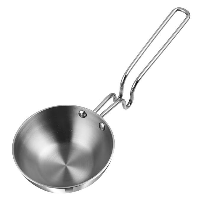 Vinod Platinum Triply Stainless Steel Tadka Pan Jumbo | 400 Ml | 12.5 Cm | Balance Design Handle