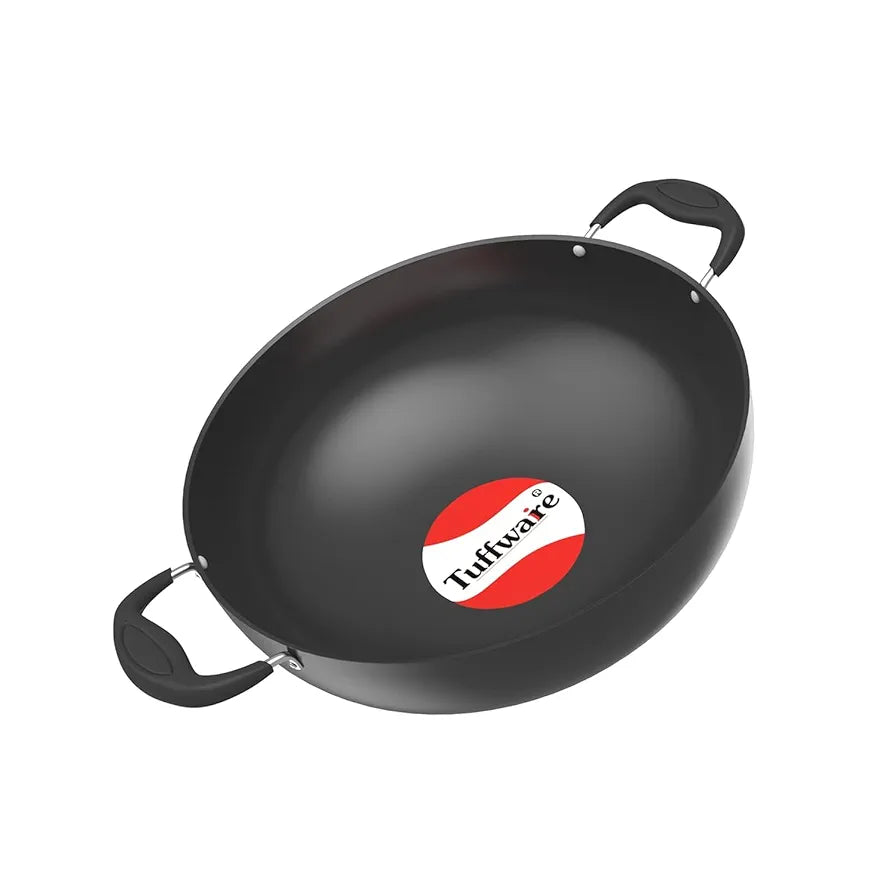 TUFFWARE Hard Anodised Aluminium Deep Non Stick Kadhai With Stainless Steel LId, Black | 22cm Dia | 2.5 Liters | Kadai/Pot for Cooking | Heat-Resistant Bakelite Handles | 1 Year Warranty