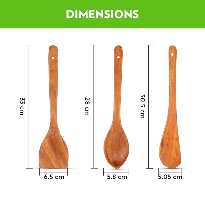 Borosil Organic Neem Wood Cooking Spoons | 100% Organic | for Cooking & Serving | Set of 3