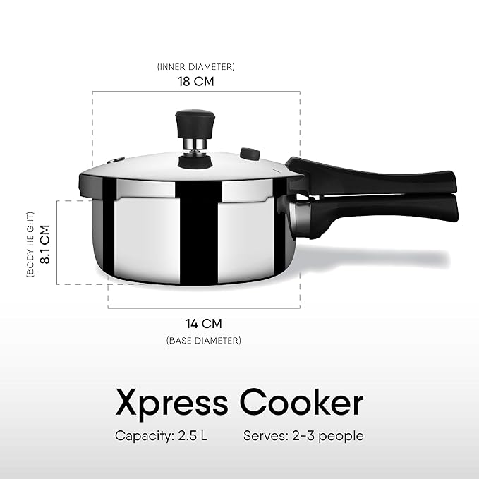 Stahl Xpress Cooker Triply Pressure Cooker Broad, Induction Cooker, Outer Lid Pressure Cooker 2.5 L | Induction & Gas Stove Compatible