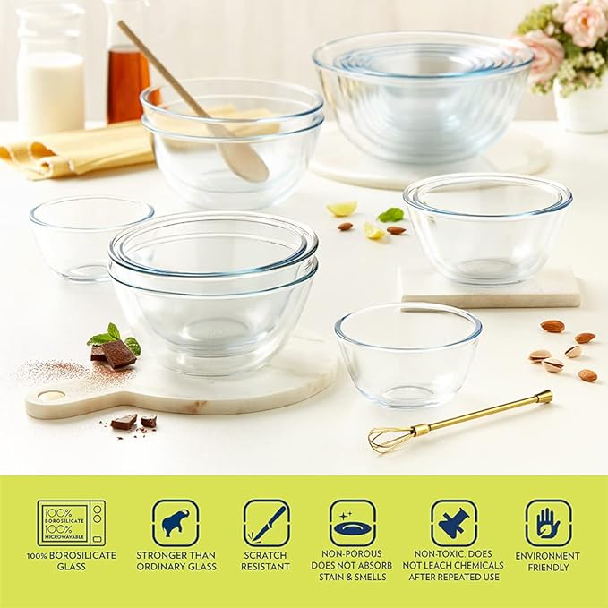 Borosil Glass Serving & Mixing Bowls | Oven & Microwave Safe Bowls | Set of 2