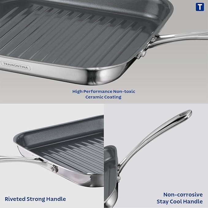 Tramontina Fusao Healthy Triply Ceramic 26cm Grill Pan