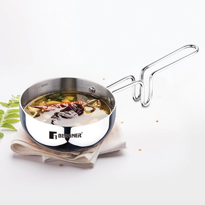 Bergner TriPro TriPly Stainless Steel 12cm Tadka Pan | 500ml