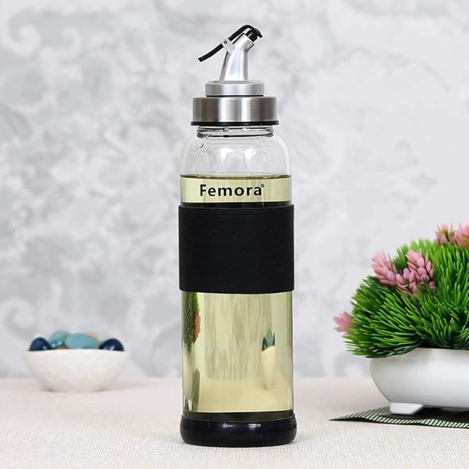 Femora Borosilicate Glass Oil Dispenser With Lid | 500ml | Set of 2