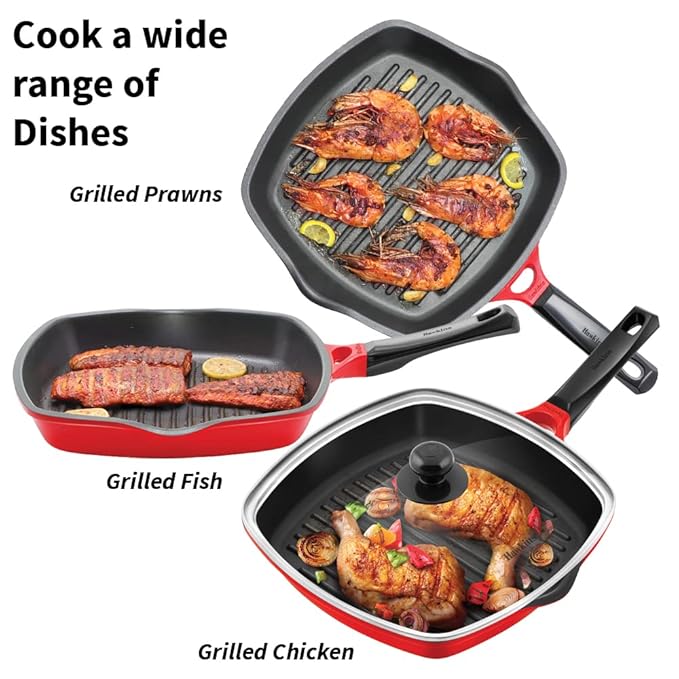 Hawkins 30 cm Grill Pan Non Stick Die Cast Grilling Pan Square Grill Pan