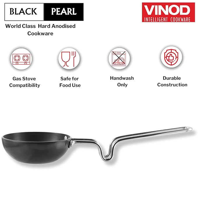 Vinod Black Pearl Hard Anodised Tadka Pan - Large | 3.25mm Thickness | Natural Stick Resistant