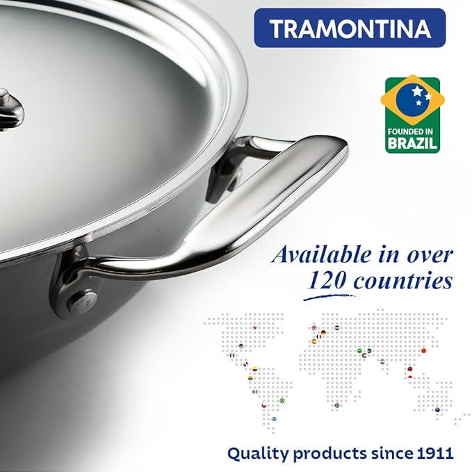 Tramontina Fusao Healthy Triply Ceramic 20cm/1.7L Kadai with SS 304 lid