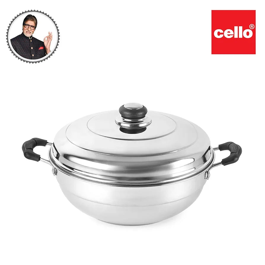 Cello Stainless Steel Induction Base Idli Cooker and Multi Kadhai Set of 6, Silver, 5 Liter | Compatible with Gas Stove & Induction | Ideal for Dhokla, Patra, Idli and Momos