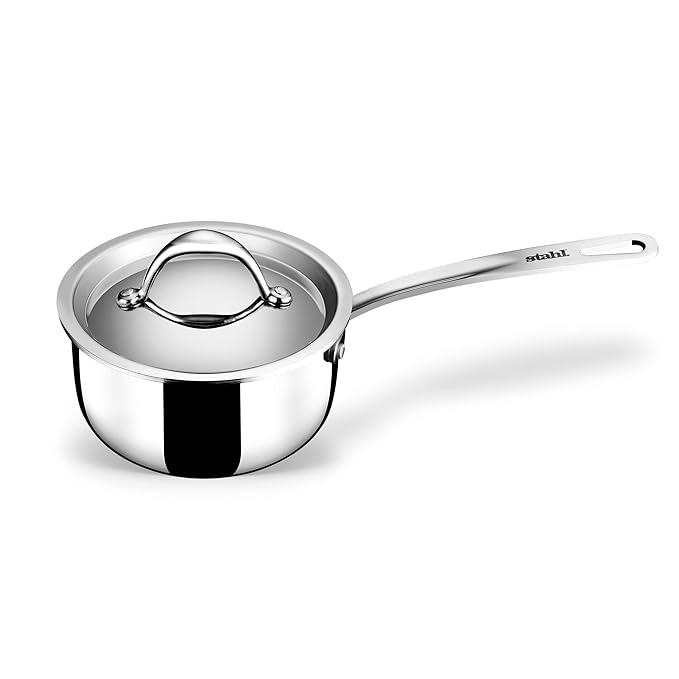 Stahl Stainless Steel Tea Pan | Triply Saucepan With Lid | Milk Pan 1l | Gas & Induction Base Sauce Pan | Artisan 4214 | Dia 14 Cm