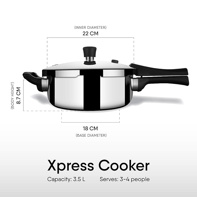 Stahl Xpress Cooker Triply Pressure Cooker Pan, Induction Cooker, Outer Lid Pressure Cooker 3.5 L - 2050 gms