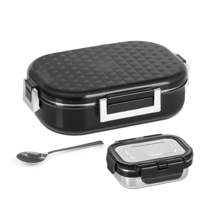 JAYPEE Stainless Steel Inner Insulated Lunch Box Snapsteel Black, 650 ml, Airtight Tiffin Box for School Kids |Food Grade | BPA Free