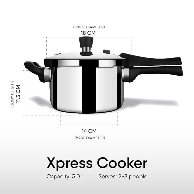 Stahl Xpress Cooker Triply Pressure Cooker Tall, Induction Cooker | Outer Lid Pressure Cooker 3 L | Induction & Gas Stove Compatible