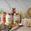 Femora Kitchen Storage Jars Frosted Glass Jar With Steel Lid Air Tight Jar | 1000 Ml | Pack of 4 | Golden Lid