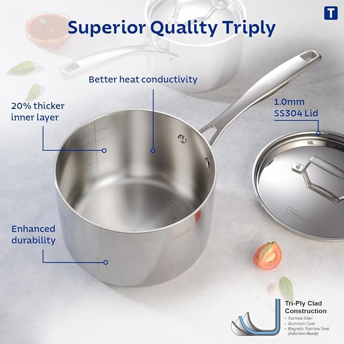 Tramontina Aeion Triply 14cm/1.5L Sauce Pan with SS 304 Lid