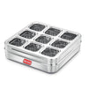 Avias 9 Square Stainless Steel Spice Box Organiser With 9 Compartment Popula Dabba Square Masala Dani Large