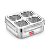 Avias 4 Square Stainless Steel Spice Box With See Through Glass Lid 4 Containers Storage Box Masala Dani