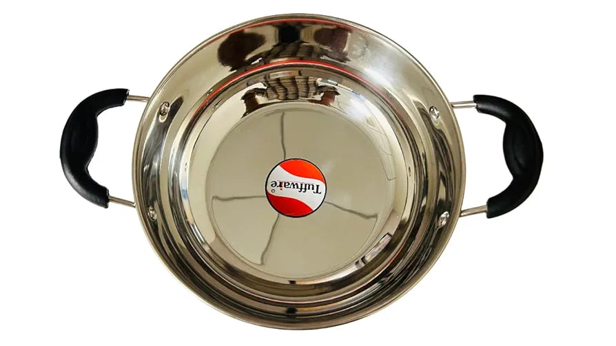 Tuffwaire Stainless Steel Heavy Bottom Kadhai|Three Layer Impact Forged SAS Bottom|Durable|Soft Touch Handles|2.5L|Silver | Induction Friendly | Stainless Steel Kadai | Kadai For Cooking