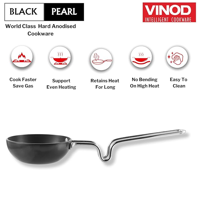 Vinod Black Pearl Hard Anodised Tadka Pan - Large | 3.25mm Thickness | Natural Stick Resistant