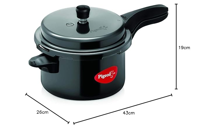 Pigeon by Stovekraft Titanium 3 Ltrs Outer Lid Pressure Cooker Black, Aluminium