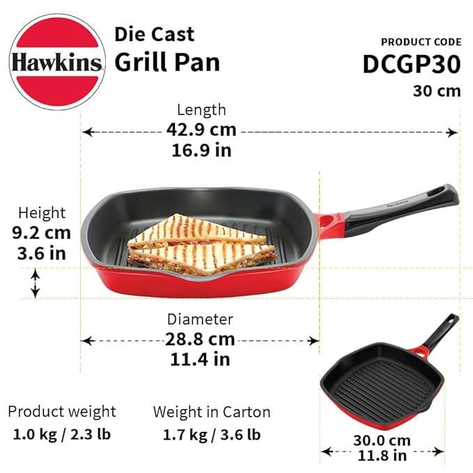 Hawkins 30 cm Grill Pan Non Stick Die Cast Grilling Pan Square Grill Pan