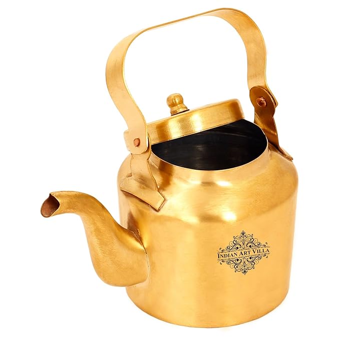 Indian Art Villa Brass Tea Kettle Pot Inside Tin Lining for Serving Tea Coffee - 250 gms