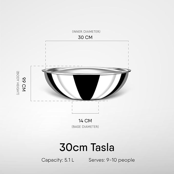 Stahl Triply Stainless Steel Tasla Without Lid | Artisan 4630 | 30cm | 1- Piece | Silver