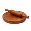 Craftcastle Wooden Floral Design Rolling Board Teak Wood Chakla Polpat Chapati Maker 10 Inches with Rolling Pin