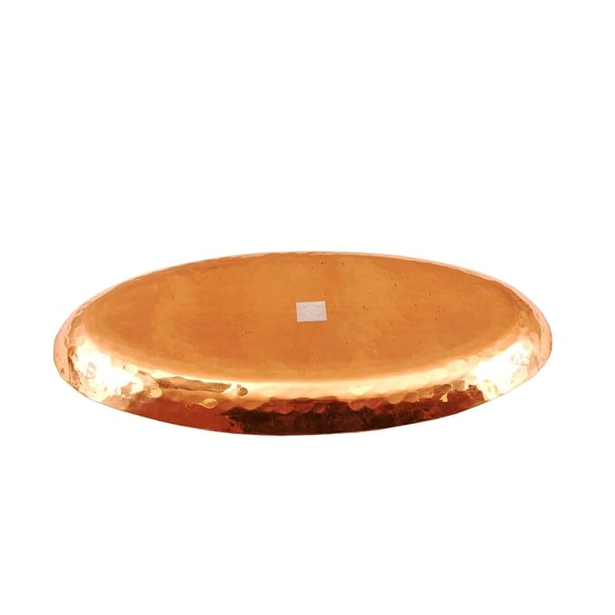 Indian Art Villa 10 Inch Copper Hammered Oval Tray Platter For Serving Dishes Tea - 339 gms