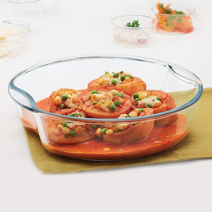 Borosil Round Glass Baking Dish | 2.5 Litres | Microwave Safe & Oven Safe | Transparent | 1 Piece