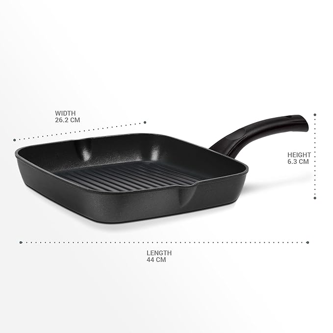 Milton Pro Cook Grill Pan, Nonstick Die Cast Grilling Square Pan, 24 Cm - 960 gms