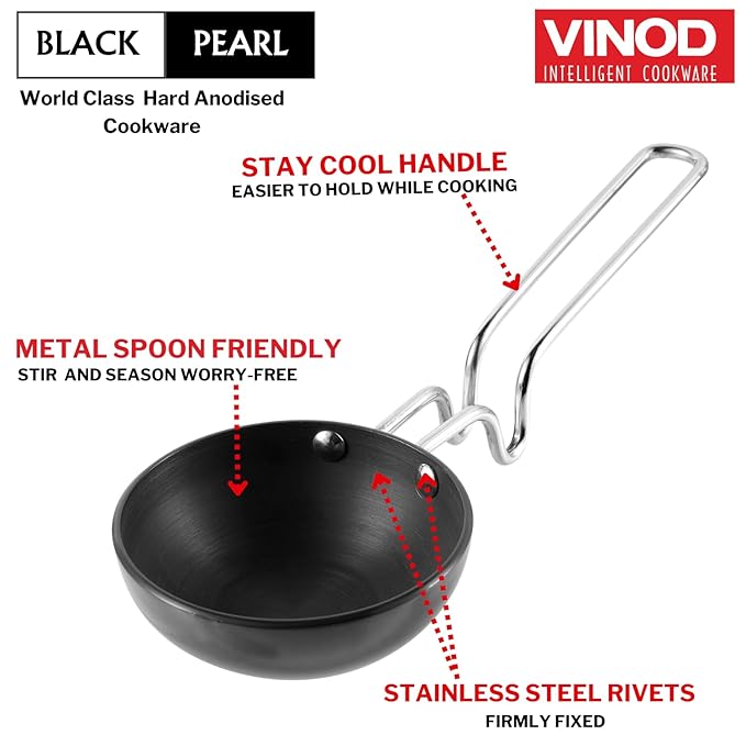 Vinod Black Pearl Hard Anodised Tadka Pan - Large | 3.25mm Thickness | Natural Stick Resistant