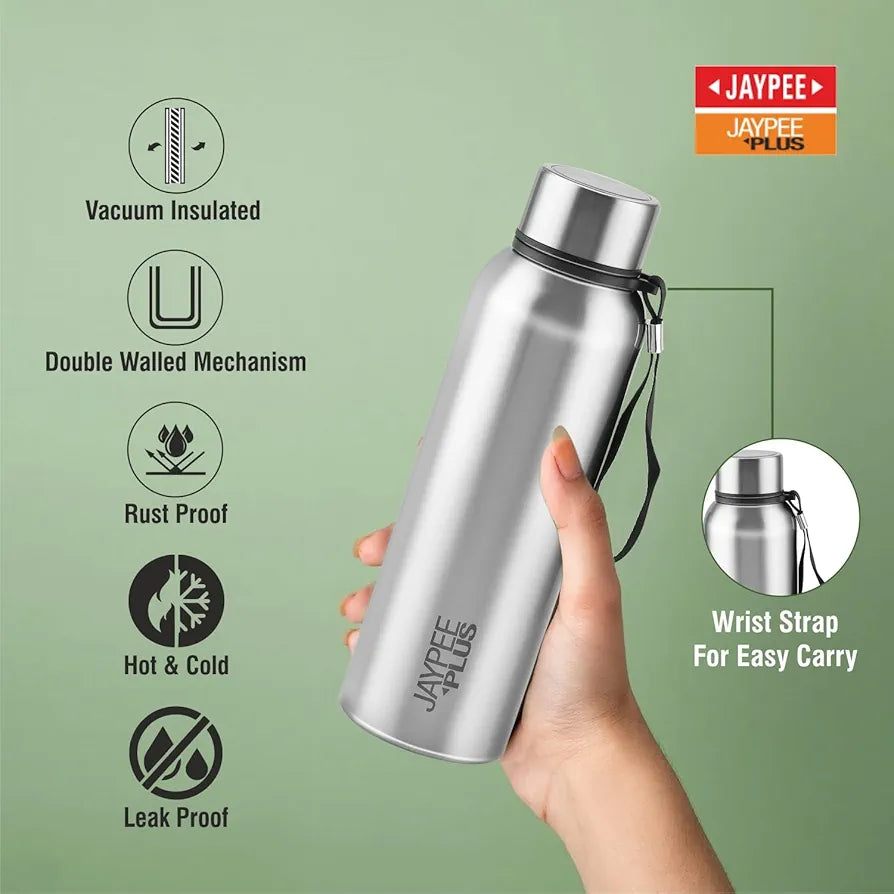 Jaypee Plus Vogue Stainless Steel Double Wall Thermosteel 650 ml Water Bottle ISI Certified Vaccum Insulated 24 hr Hot and Cold Water Bottle|Anti Skid Leakproof Bottle Office, Gym,Trekking,Matt