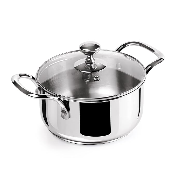 Milton Pro Cook Triply Stainless-Steel Casserole Handi/Stock Pot/Biryani Pot with Glass Lid 16 cm, 1.6 Litre - 1150 gms