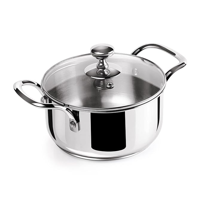 Milton Pro Cook Triply Stainless-steel Casserole Handi/stock Pot/biryani Pot With Glass Lid 14 Cm, 1.2 Litre - 950 gms