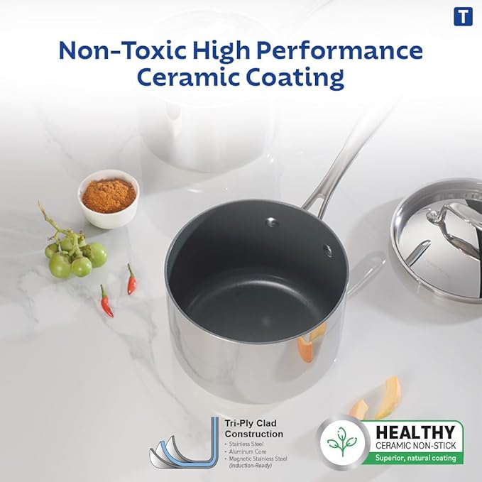 Tramontina Fusao Healthy Triply Ceramic 16cm/2.1L Sauce Pan with SS 304 lid