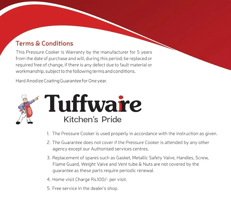 TUFFWARE Hard Anodised 3.5 Litre Outer Lid Handi Shape Pressure Cooker | 4mm Thick Base | Non Reactive, Non Toxic &Non Staining Food Grade | Long Lasting Gasket | BIS & ISI Certified | 5 Year Warranty